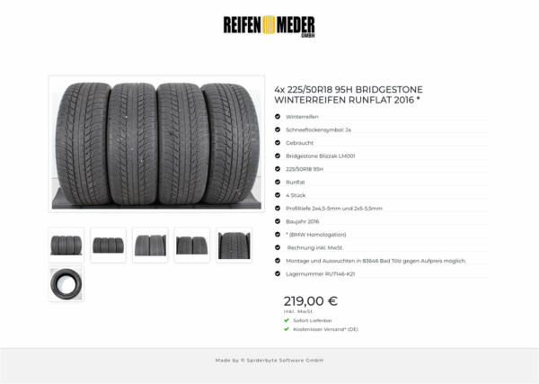 4x 225/50R18 95H BRIDGESTONE WINTERREIFEN RUNFLAT 2016 * #1BTL – Bild 7