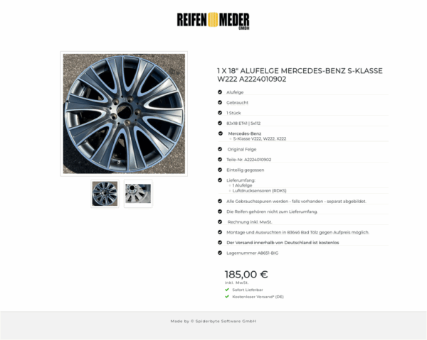 1 X 18" ALUFELGE MERCEDES-BENZ S-KLASSE W222 A2224010902 #135L – Bild 3
