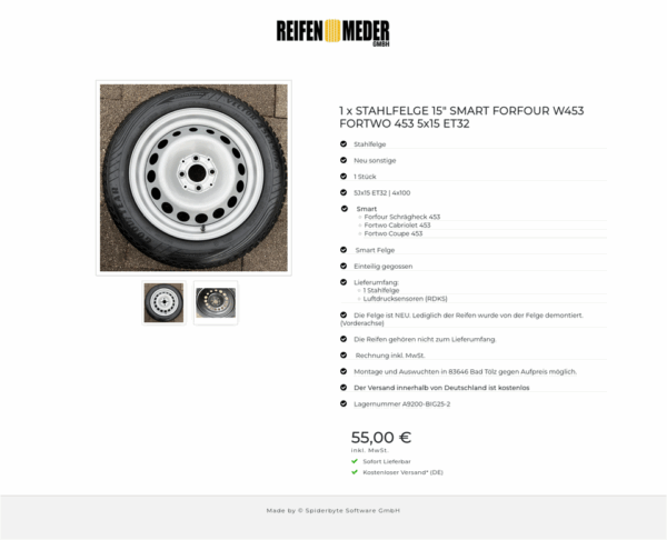 1 x STAHLFELGE 15" SMART FORFOUR W453 FORTWO 453 5x15 ET32  #1Q8H – Bild 3