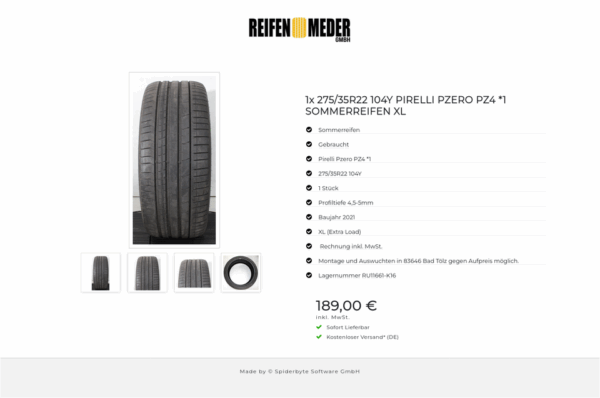 1x 275/35R22 104Y PIRELLI PZERO PZ4 *1 SOMMERREIFEN XL #1XZT – Bild 5