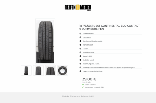 1x 175/65R14 86T CONTINENTAL  ECO CONTACT 6 SOMMERREIFEN #1Z3B – Bild 5