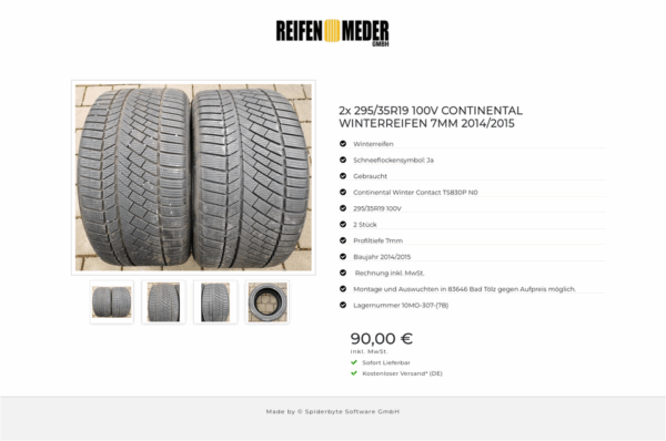 2x 295/35R19 100V CONTINENTAL WINTERREIFEN 7MM 2014/2015 #111U – Bild 5