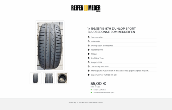 1x 195/55R16 87H DUNLOP SPORT BLURESPONSE SOMMERREIFEN #3125 – Bild 4