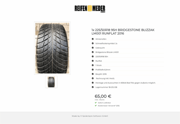 1x 225/50R18 95H BRIDGESTONE BLIZZAK LM001 RUNFLAT 2016 #5188 – Bild 2
