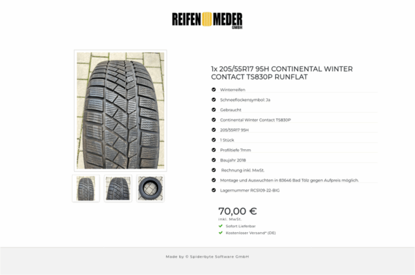 1x 205/55R17 95H CONTINENTAL WINTER CONTACT TS830P RUNFLAT #3997 – Bild 4