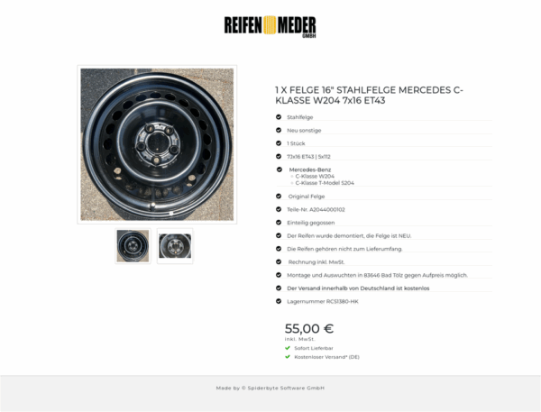 1 X FELGE 16" STAHLFELGE MERCEDES C-KLASSE W204 7x16 ET43 #1ZBZ – Bild 3