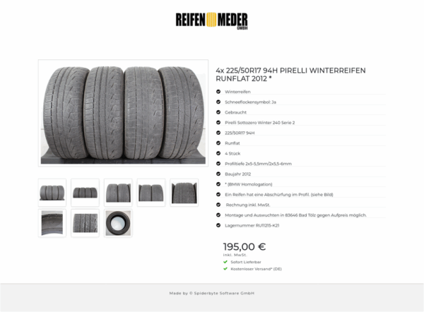 4x 225/50R17 94H PIRELLI WINTERREIFEN RUNFLAT 2012 * #1UXX – Bild 9