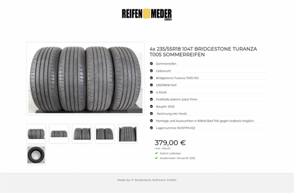 4x 235/55R18 104T BRIDGESTONE TURANZA T005 SOMMERREIFEN #1P3Y – Bild 7