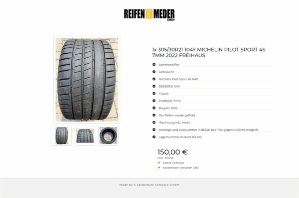 1x 305/30R21 104Y MICHELIN PILOT SPORT 4S 7MM 2022 FREIHAUS #17CL – Bild 4