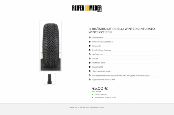 1x 185/55R15 82T PIRELLI WINTER CINTURATO WINTERREIFEN #1CWG – Bild 2