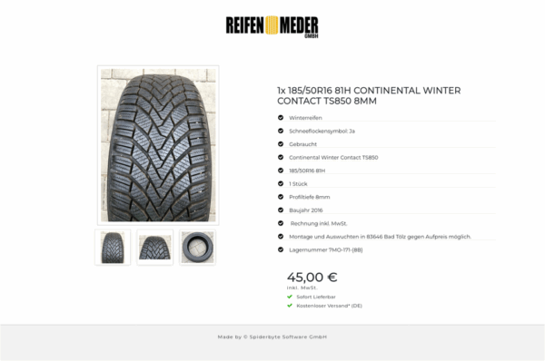 1x 185/50R16 81H CONTINENTAL WINTER CONTACT TS850 8MM #1453 – Bild 4