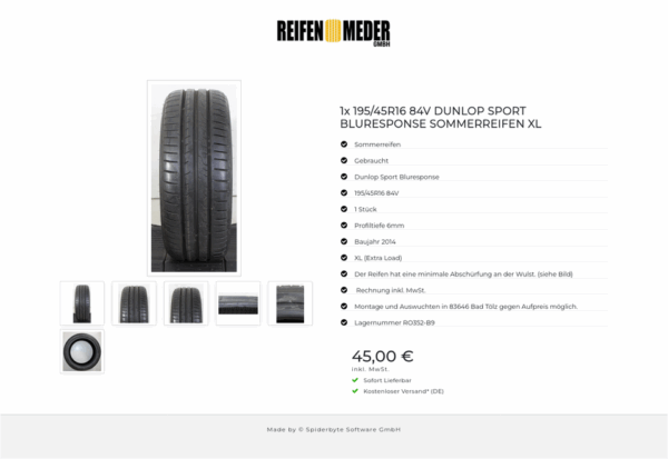 1x 195/45R16 84V DUNLOP SPORT BLURESPONSE SOMMERREIFEN XL #1TGA – Bild 7