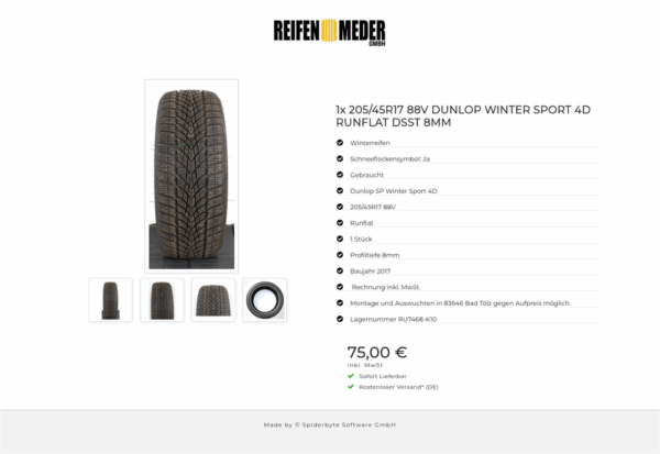 1x 205/45R17 88V DUNLOP WINTER SPORT 4D RUNFLAT DSST 8MM #1CPD – Bild 5