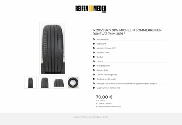 1x 205/55R17 91W MICHELIN SOMMERREIFEN RUNFLAT 7MM 2016 * #1MLL – Bild 5