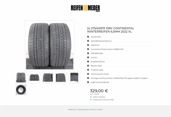 2x 275/45R19 108V CONTINENTAL WINTERREIFEN 6,5MM 2022 XL #1SHP – Bild 7