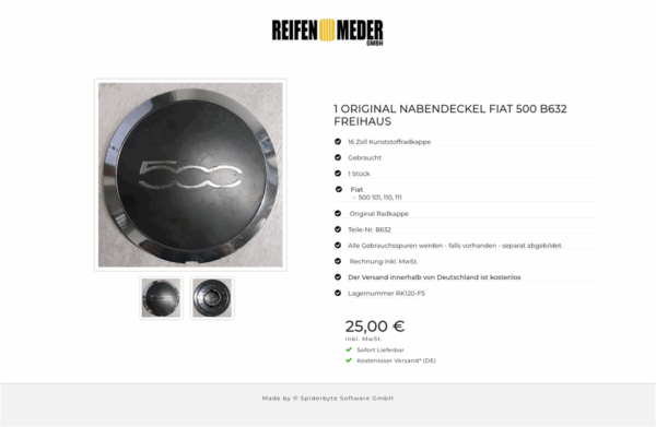 1 ORIGINAL NABENDECKEL FIAT 500 B632 FREIHAUS #1MSK – Bild 3