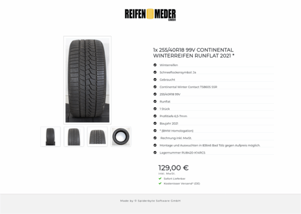 1x 255/40R18 99V CONTINENTAL WINTERREIFEN RUNFLAT 2021 * #1H8X – Bild 5