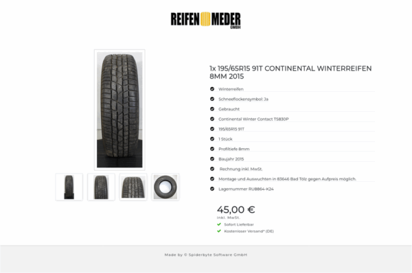 1x 195/65R15 91T CONTINENTAL WINTERREIFEN 8MM 2015 #1IYZ – Bild 5
