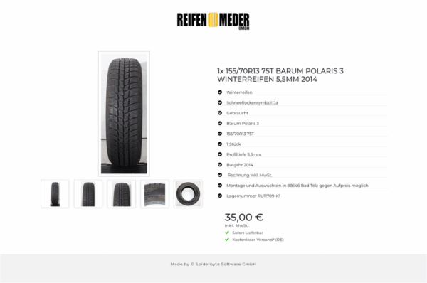 1x 155/70R13 75T BARUM POLARIS 3 WINTERREIFEN 5,5MM 2014 #1Z8H – Bild 6