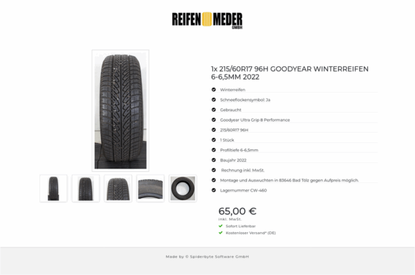 1x 215/60R17 96H GOODYEAR WINTERREIFEN 6-6,5MM 2022 #1SMK – Bild 6