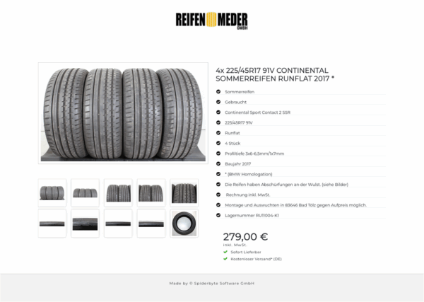 4x 225/45R17 91V CONTINENTAL SOMMERREIFEN RUNFLAT 2017 * #1TTS – Bild 11
