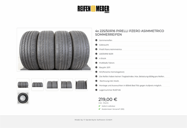 4x 225/50R16  PIRELLI PZERO ASIMMETRICO SOMMERREIFEN #1MFO – Bild 7