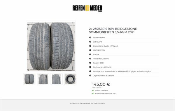 2x 235/55R19 101V BRIDGESTONE SOMMERREIFEN 5,5-6MM 2021 #3498 – Bild 5