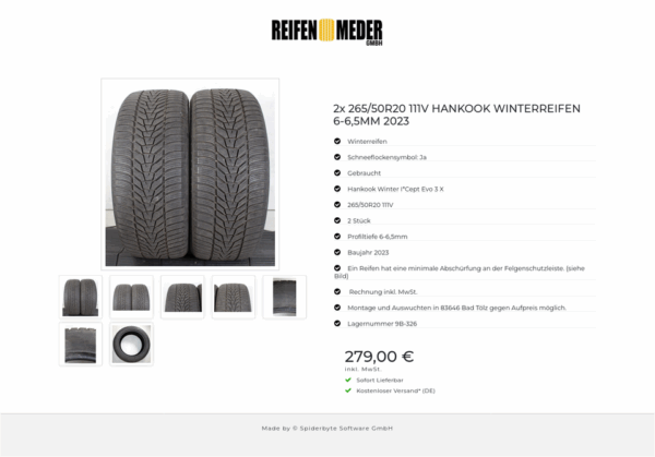 2x 265/50R20 111V HANKOOK WINTERREIFEN 6-6,5MM 2023 #1TAZ – Bild 8