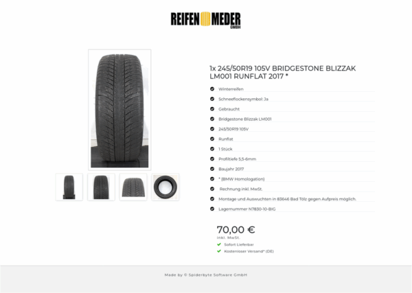 1x 245/50R19 105V BRIDGESTONE BLIZZAK LM001 RUNFLAT 2017 * #1EDF – Bild 5