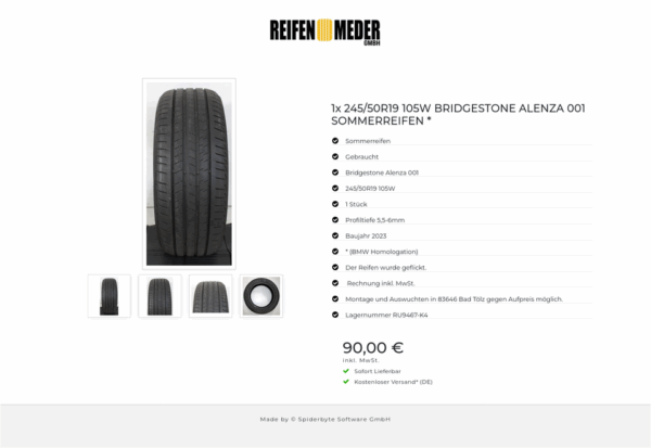 1x 245/50R19 105W BRIDGESTONE ALENZA 001 SOMMERREIFEN * #1N5P – Bild 5