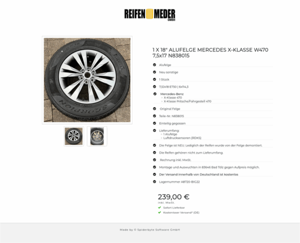1 X 18" ALUFELGE MERCEDES X-KLASSE W470 7,5x17 N838015 #1Q9I – Bild 3