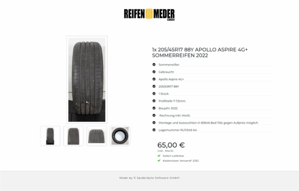 1x 205/45R17 88Y APOLLO ASPIRE 4G+ SOMMERREIFEN 2022 #1VYC – Bild 5