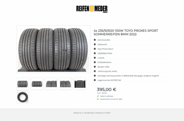 4x 235/50R20 100W TOYO PROXES SPORT SOMMERREIFEN 8MM 2022 #1CRF – Bild 7