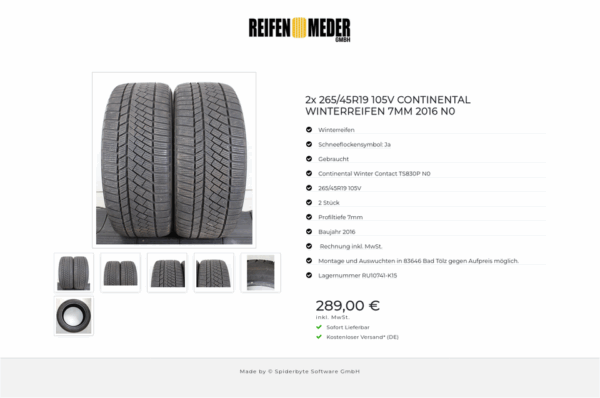 2x 265/45R19 105V CONTINENTAL WINTERREIFEN 7MM 2016 N0 #1RSE – Bild 7