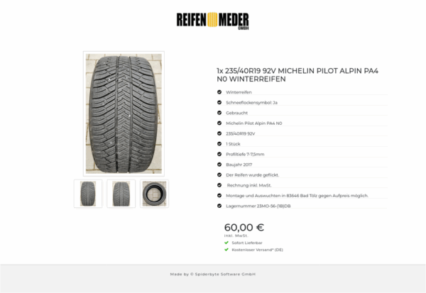 1x 235/40R19 92V MICHELIN PILOT ALPIN PA4 N0 WINTERREIFEN #131A – Bild 4