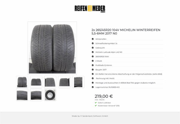 2x 265/45R20 104V MICHELIN WINTERREIFEN 5,5-6MM 2017 N0 #1RHS – Bild 9