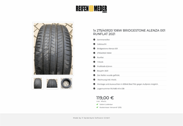 1x 275/40R20 106W BRIDGESTONE ALENZA 001 RUNFLAT 2021 #3241 – Bild 4