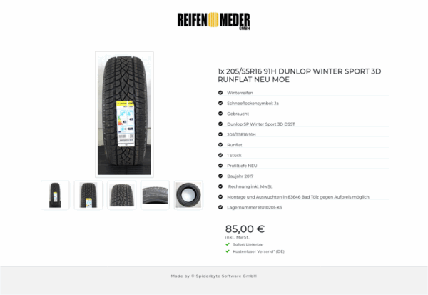 1x 205/55R16 91H DUNLOP WINTER SPORT 3D RUNFLAT NEU MOE #1P6C – Bild 6