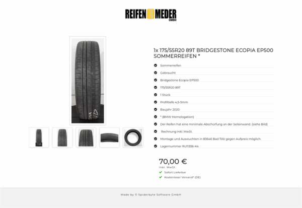 1x 175/55R20 89T BRIDGESTONE ECOPIA EP500 SOMMERREIFEN * #1VYO – Bild 6