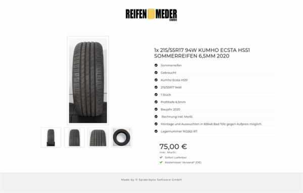 1x 215/55R17 94W KUMHO ECSTA HS51 SOMMERREIFEN 6,5MM 2020 #1V4T – Bild 5