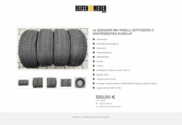 4x 225/45R19 96V PIRELLI SOTTOZERO 3 WINTERREIFEN RUNFLAT #3680 – Bild 6