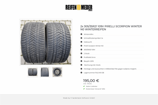 2x 305/35R21 109V PIRELLI SCORPION WINTER N0 WINTERREIFEN #6719 – Bild 4