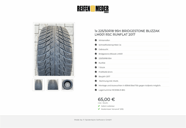 1x 225/50R18 95H BRIDGESTONE BLIZZAK LM001 RSC RUNFLAT 2017 #3936 – Bild 4
