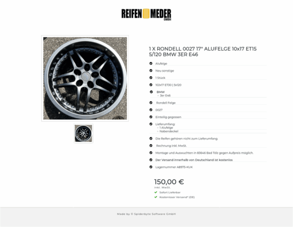 1 X RONDELL 0027 17" ALUFELGE 10x17 ET15 5/120 BMW 3ER E46 #1LUK – Bild 2
