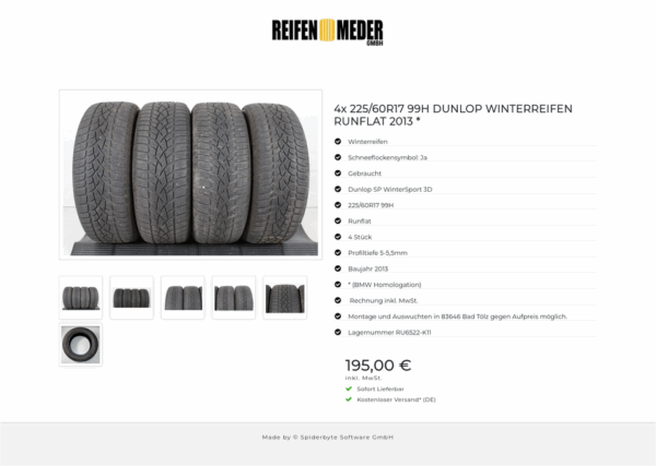 4x 225/60R17 99H DUNLOP WINTERREIFEN RUNFLAT 2013 * #19VO – Bild 7