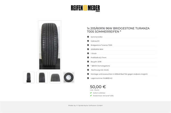 1x 205/60R16 96W BRIDGESTONE TURANZA T005 SOMMERREIFEN * #1IFJ – Bild 5