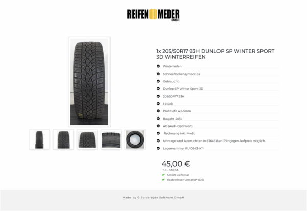 1x 205/50R17 93H DUNLOP SP WINTER SPORT 3D WINTERREIFEN #1TIL – Bild 6