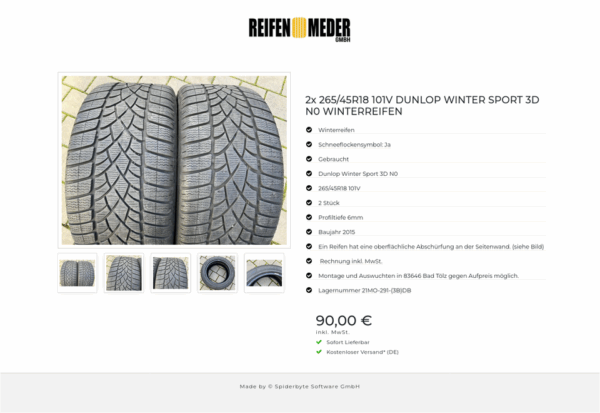 2x 265/45R18 101V DUNLOP WINTER SPORT 3D N0 WINTERREIFEN #8406 – Bild 6