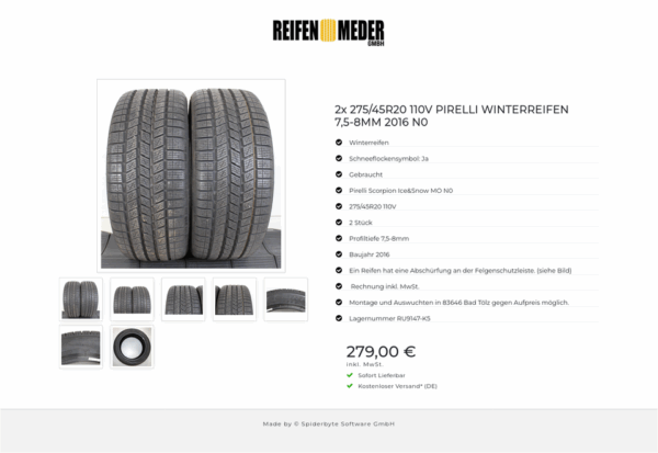 2x 275/45R20 110V PIRELLI WINTERREIFEN 7,5-8MM 2016 N0 #1KNI – Bild 8