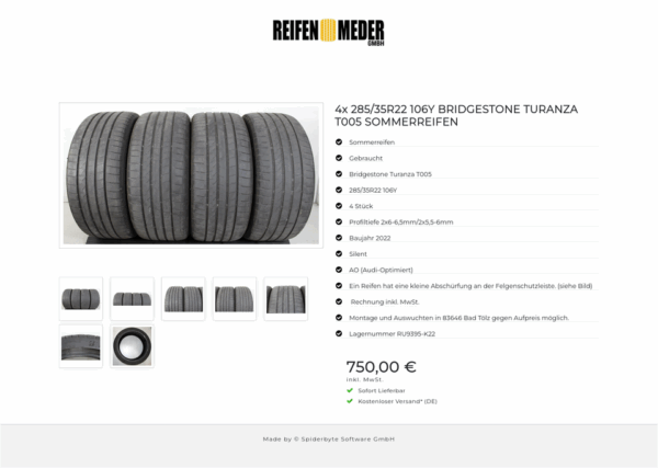 4x 285/35R22 106Y BRIDGESTONE TURANZA T005 SOMMERREIFEN #1MVN – Bild 8